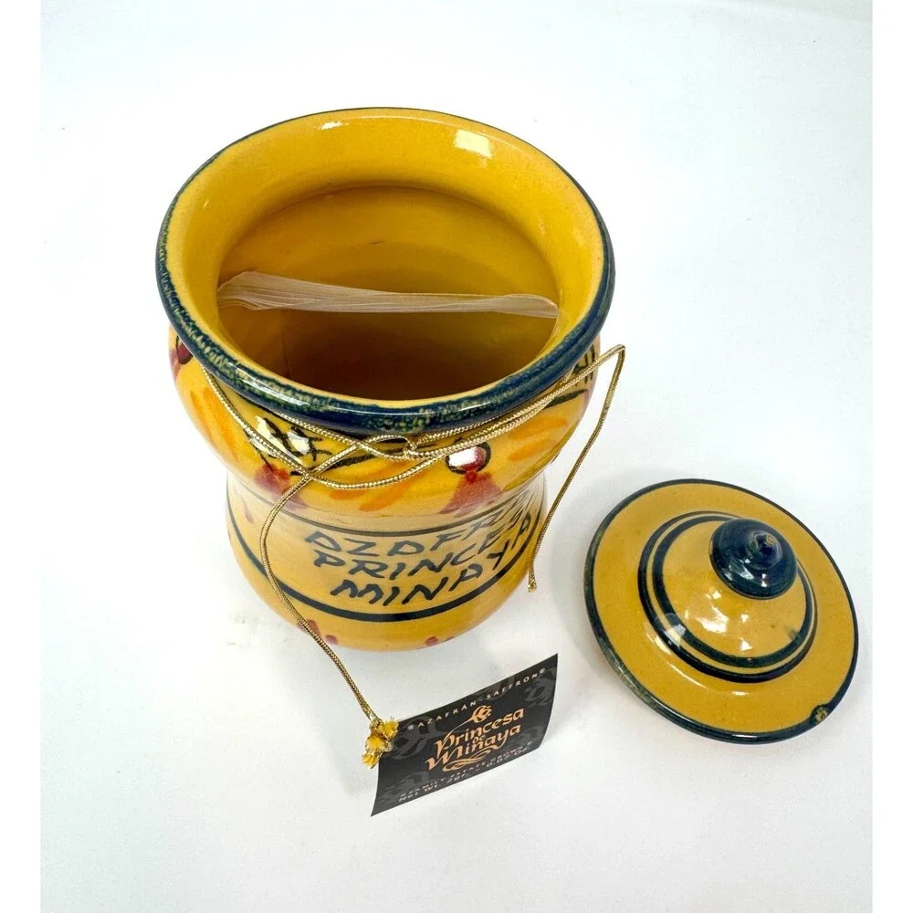 Princesa de Minaya Saffron Jar Hand Painted Spanish Pottery w/ Saffron 2009